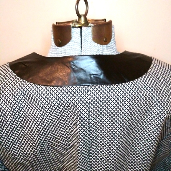 Vintage Neiman Marcus Black/Ivory Cropped Wool Jacket With Genuine Leather Trim - Picture 12 of 16